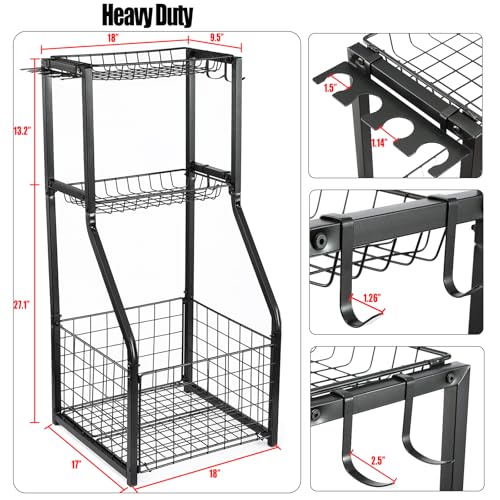 YueTong Sports Equipment Organizer for Garage Organization,Ball Storage With Basketball Holder and Ball Cart Rack,Outdoor Toy Storage with Bin for Nerf Gun,Football,Volleyball Stuf,Gym Accessories