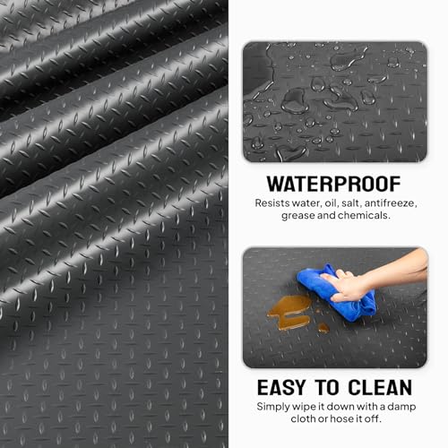 TUFFIOM 7.5 x 17 FT Garage Floor Mat, Thickened Diamond Plate PVC Garage Mats Flooring Roll for Under Car, Garage Car Parking Mats for Compact SUVS, Sports Car