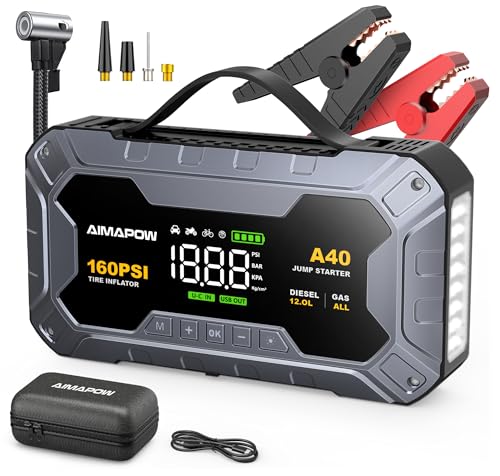 8000A 160PSI Jump Starter with Air Compressor, 12V Car Battery Jump Starter Power Bank(All Gas/12L Diesel), Car Starter with LED Flashlight, Force Start, Jump Pack with Jump Leads