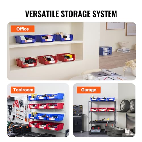 VEVOR Plastic Storage Bins 6 Pack (11 x 11 x 5-Inch), Hanging Stackable Storage Organizer Bins, Heavy Duty Stacking Containers for Closet, Garage, Office, Home, Pantry or Small Parts Organization
