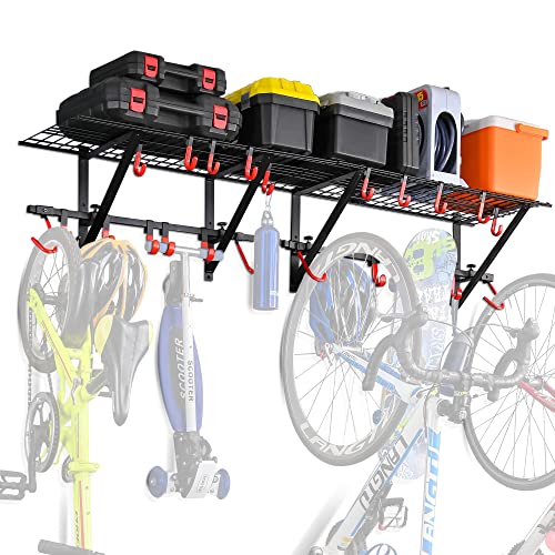 PLKOW Garage Wall Shelving Includes Bike Hooks, Sturdy Adjustable Garage Shelving Wall Mount Garage/Organizer (Black, 2-Pack)