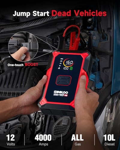 GOOLOO A5 Jump Starter with Air Compressor, 4000A Car Battery Jump Starter (All Gas/10.0L Diesel) with 160PSI Tire Inflator Auto-Off, 45W PD Fast Charging, 12V Jump Box Car Jumper Starter Portable
