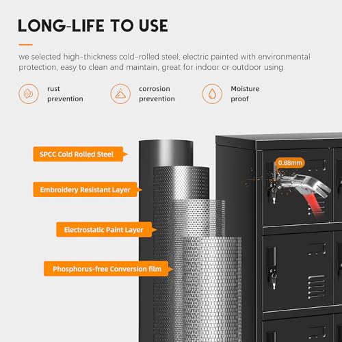 INTERGREAT 9 Door Storage Locker for Employee, Metal Locker for Office, Gym, Shool, Lockable Steel Locker with Lock and Card Slot for Home, Garage, Black