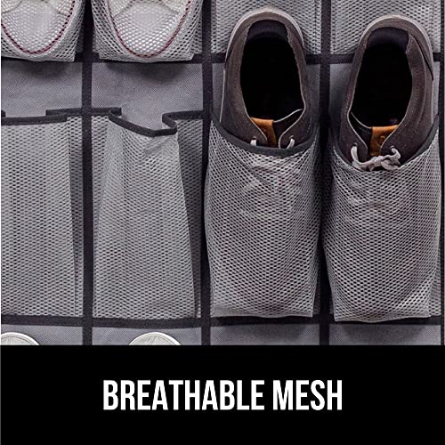 Gorilla Grip Ribbed Drawer Liner and Over the Door Shoe Organizer, Drawer Liner Size 12x10, Waterproof, Shoe Holder Includes 24 Pockets, Mesh, Both in Gray, 2 Item Bundle