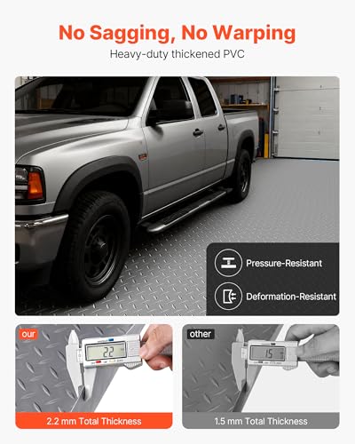 VEVOR Garage Floor Roll, 7.5 x 20 ft Garage Flooring Mat, 2.2 mm Thickened PVC Diamond Plate Floor Protector Mat with Double-Sided Tape, Non-Slip, Easy to Clean for Warehouse, Gyms,Silver Gray