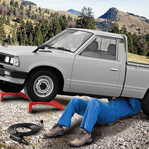 Garvee 8 in Lift Solid Steel Car Ramp 8000 LBS Capacity, 2000 LBS Per Ramps, Heavy Duty Truck Ramps for Car Repair or Vehicle Maintenance, 2 Pack Car Ramps, Red
