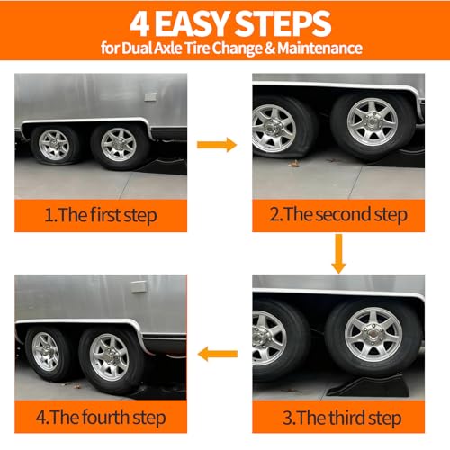 Oivjckx 2 Piece Tandem Wheel Ramp, Portable Car Service Ramp, 5.5in Tire Lift Trailer Wheel Jack RV Flat Tire Ramp, for Routine Tire Replacement Repairs