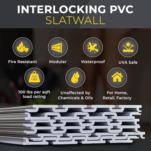 Heavy Duty 8x4 PVC Garage SlatWall Storage System (with Endcaps & Screws) - Modular Slat Wall Paneling for Garage Wall Organizer - Interlocking SlatWall Panels for Home & Commercial Use (Black)