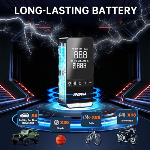 Antaha Tire Inflator Portable Air Compressor, 150 PSI Cordless Smart Air Pump for Car Tires, LED Light & Auto Shut-Off, Tires Pump for Car, Motorcycles, Bikes, Balls, Mini Bike Pump & Car Accessories