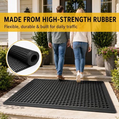 BESEA 4Pack Rubber Floor Mats 24 x 36 Inch – Heavy Duty Outdoor Door Mats with Non-Slip Mesh Design, Weatherproof Garage Floor Mat, Kitchen Floor Mat for Wet or Slippery Areas