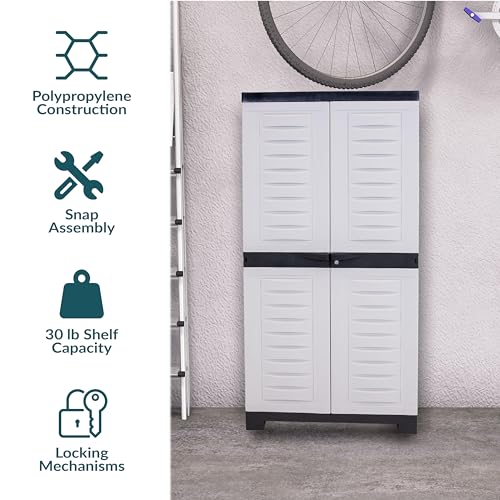 Sunnydaze 48" H Resin Garage Storage Cabinet - Garage Cabinet with Lockable Doors and Adjustable Shelves - Freestanding Utility Storage for Laundry Room, Office, Basement - Gray/Charcoal Trim