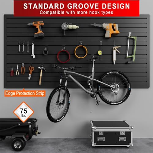 Ginchain 4 x 8 FT Slatwall Panel Garage Wall Organizer, Heavy Duty Slat Wall Paneling Sheets, Interlocking PVC Panels, Garage Slatwall for Tool Organization Mounted Storage Systems