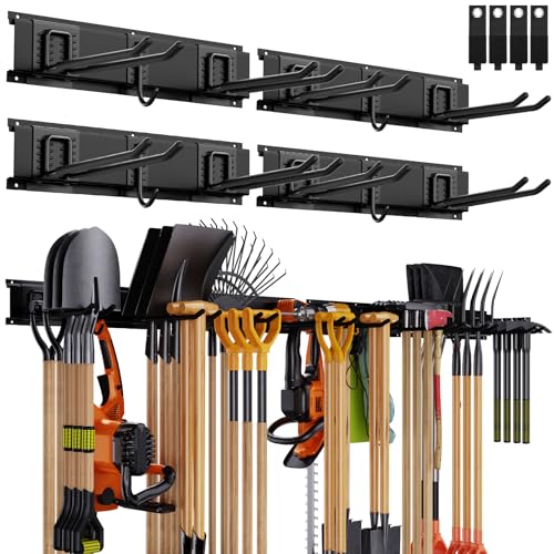Waturis Garage Organizer - 64 Inch Wall Mount Tool Storage, 20PCs Heavy Duty Garden Tool Organizer with Adjustable Hooks, Max 900 lbs
