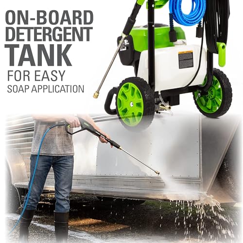 Greenworks 2300 PSI (2.3 GPM Max) Electric Pressure Washer (25°, 40°, Soap, and Turbo Nozzle) For Use On Decks, Fences, Concrete Patios, Sidewalks & More. Medium-Duty