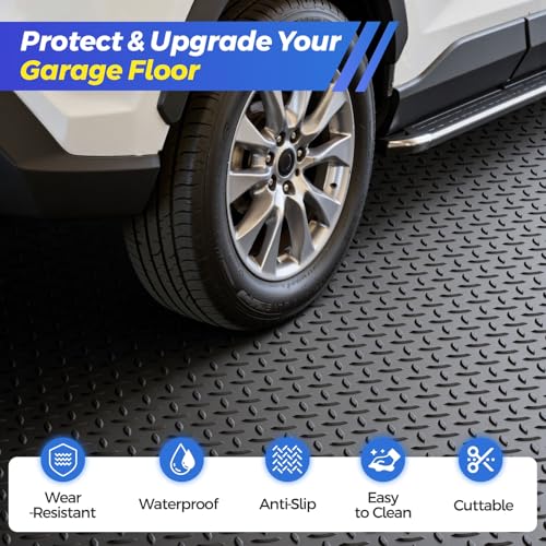 AHUAWA 7.8x20 FT Heavy Duty Garage Floor Mat, 2.8mm Thickened Garage Flooring Diamond Plate Rubber Garage Floor Mats for Under Car, Garage Mat for Garage, Workshop, Enclosed Trailer