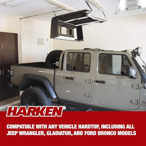 HARKEN - Truck Cap Overhead Garage Storage Hoist, Self-Leveling, Safe Anti-Drop System, Easy One-Person Operation, Smart Garage Organization - 7806
