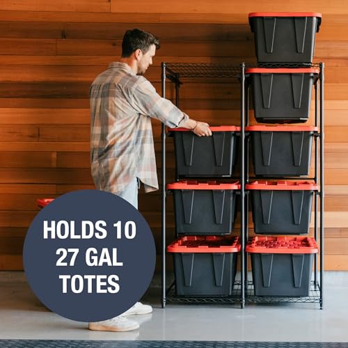 CleverMade Double Tote Tower 10-Bin Organizer Rack for 27 Gallon Storage Totes, Heavy-Duty Garage Storage Shelving Unit, Vertical Bin Rack for Pantry, Laundry Room & Shed, Black