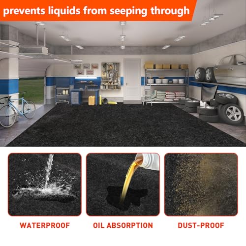 Halero Non-Slip Garage Floor Mat for Under Car, 7'4"x17' Extra Large Absorbent Oil Garage Parking Mat, Waterproof Backing, Reusable, Washable, Protects Floor from Snow, Rain and Mud for Cars