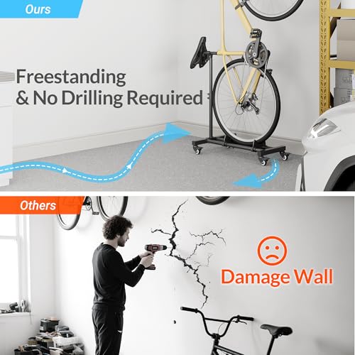 Sttoraboks Vertical Bike Stand, Freestanding Bike Rack Garage Storage Upright Bicycle Floor Stand Indoor Bike Holder with Adjustable Height for Garage & Apartment - for Wheels Sizes up to 29”