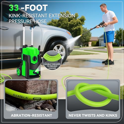 Electric Pressure Washer, 5000 PSI 4.0 GPM Heavy Duty Power Washer, with 4 Nozzles,Foam Cannon,33FT Hose Reel and 500ml Soap Bottle for Home/Cars(Light Green)