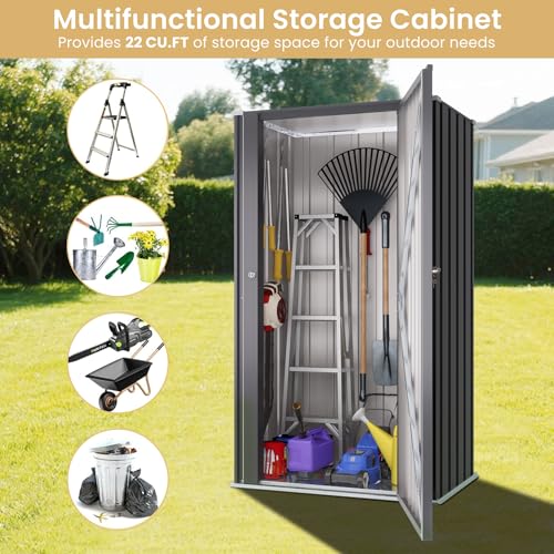 Greesum Outdoor Metal Storage Cabinet, 55'' Lockable Tall Shed, Vertical Tool Organizer Without Shelves for Garage, Patio, Backyard, Home & Lawn, Black