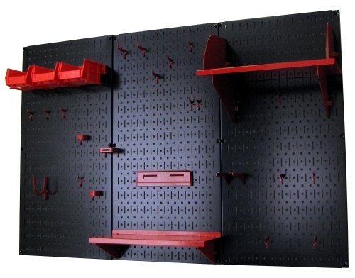 Wall Control Pegboard Organizer 4 ft. Metal Pegboard Standard Tool Storage Kit with Black Toolboard and Red Accessories