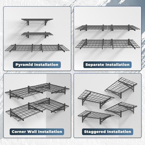 Jusgym 4 Pack Heavy Duty Garage Wall Shelving Set (2x3ft), Wall Mounted Garage Shelves 1400lbs Capacity, 24"x72" Shelf Storage Rack Floating Shelves, Black