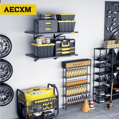 Aecxm 2-Pack 1.64x4ft Adjustable Garage Wall Shelving 560lbs Load Capacity Heavy Duty Wall Mounted Storage Shelf Metal Floating Shelves for Garage(Black)