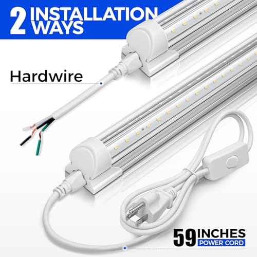 Barrina LED Shop Lights 4FT, 40W 5500LM 5000K Daylight White, T8 LED Garage Lights, V Shape, Clear Cover, High Output Tube, Linkable 4 Foot LED Strip Light for Workshop, Warehouse with Plug, 10 Packs