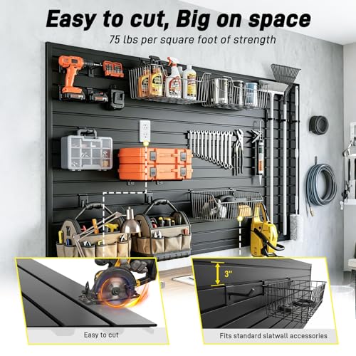 Avalution Slat Wall Paneling,4x12 ft PVC Garage Slat Wall Storage Systems,Black Slatwall PVC Wall Panels Wall Mounted,Heavy Duty Slatwall Panel Garage Storage Organization for Garage Workshop Storage