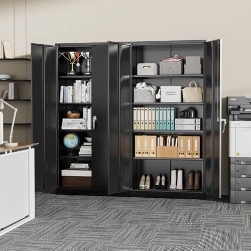 Greenvelly 72" H Metal Storage Cabinet, 36" W x 18" D Black Locking Metal Garage Storage Cabinet with Doors and 4 Adjustable Shelves, Lockable Steel Cabinets for Home Office, Garage, Shop, School