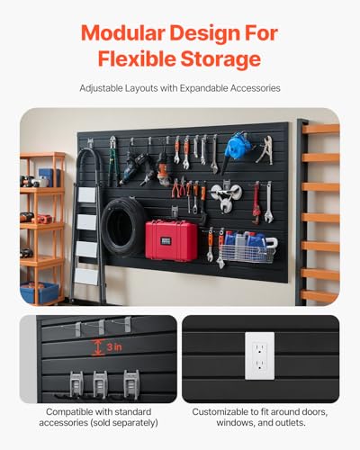 VEVOR Slat Wall Paneling, 8 x 4 ft, PVC Garage Slatwall without Accessories, Black Slat Wall Easy-to-Install Adjustable Slatwall Panel with Coupling Structure & DIY Cutting, Fits for Storage & Display
