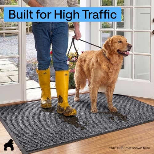 GORILLA GRIP Waterproof Traffic Guard Door Mat, 72x48, Heavy Duty Entryway Mats, Strong Backing Commercial Utility Rugs for Office Hallway, Garage Floor and Home, Low Profile Carpet, Charcoal Gray
