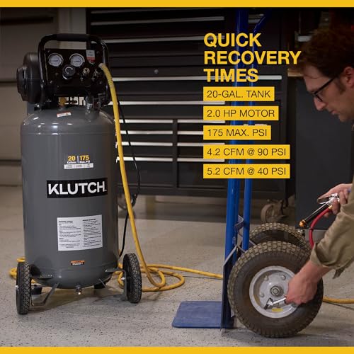 Klutch 20-Gallon Air Compressor, 2 HP, 120 Volts, 175 PSI