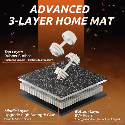 PRAISUN 0.6" Thicker Rubber Top Gym Flooring for Home Gym, 12 Pcs 48 Sq Ft Workout Mats, Exercise Mat, Interlocking Rubber Floor Mats with High Density EVA Foam for Garage, 24 x 24in, Black/Grey