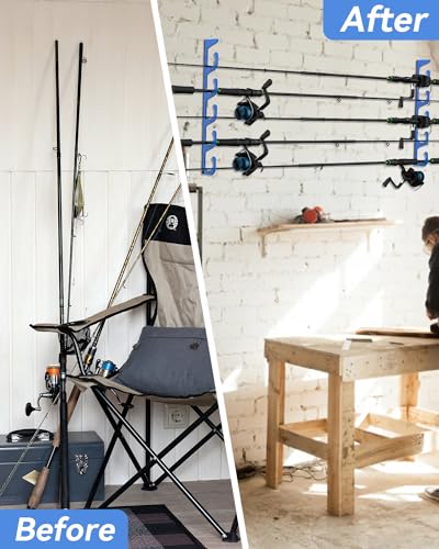 WellMall Fishing Rod Pole Holders - 5 Fishing Rod Pole Holder Storage for Wall & Garage Ceiling Mount, Great Fishing Rod Rack Fits Most Fishing Rods