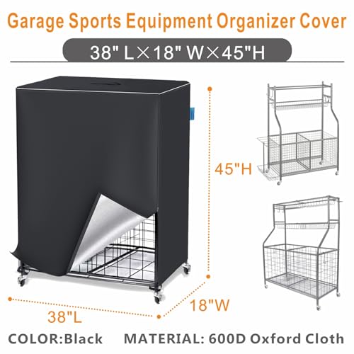 Garage Sports Equipment Organizer Cover, Ball Storage Rack Cover Outdoor, 600D Oxford, Waterproof & Dustproof, 38 "L x 18" W x 45 "H - Protecting Your Sports Equipment and Toys.(Cover Only)