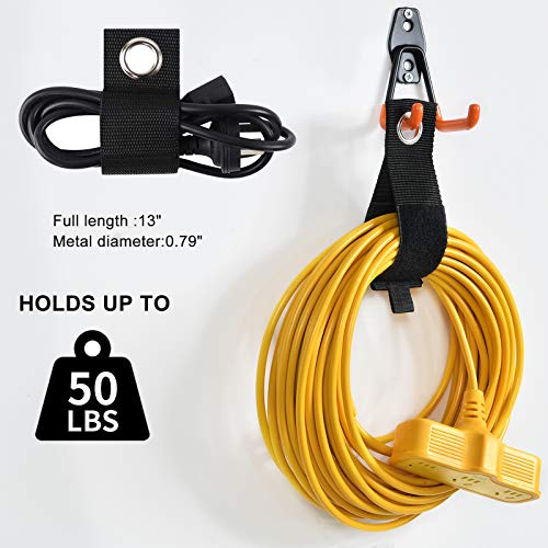 AOBEN 24PCS Garage Hooks, Heavy Duty Double Garage Hanger Organizer Wall Mount Iron Anti-Slip Garage Storage Hooks for Ladder, Power Tool,Bike,Ropes（23 Hooks & 1 hoder Strap-Orange