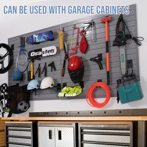 Slatwall Panels Garage Slat Wall Storage Systems 4'x4', Slat Wall Paneling Garage Wall Organizer, Grey Slat Board PVC Wall Panels Slatwall Displays Garage Tool Organizer Wall Mount Ladder Bike Rack