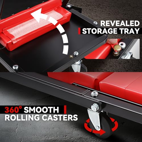 Auto Dynasty 48" Z-Creeper Seat, 2-in-1 Foldable Garage Rolling Creeper Shop Seat, 330 LBS Capacity Automotive Mechanic Under Car Repair Tool, Black
