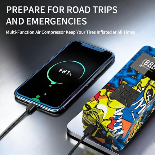 Jump Starter with Air Compressor, 8000A 150PSI Battery Jumper Starter Portable Tire Inflator Pump, 12V Jump Box Car Battery Jump Starter with Smart Jumper Cables, LED Light, LCD Display