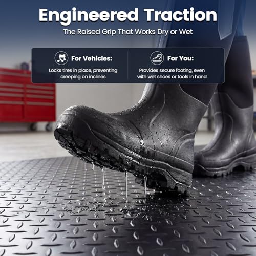 KROAK Containment Mat, Garage Floor Mat 7.5x17ft, Stops Winter Salt Damage & Mess, 2mm Thickest PVC, Heavy Duty Waterproof Shield for Concrete, Easy Clean Cover for SUV, Truck, Car - Black