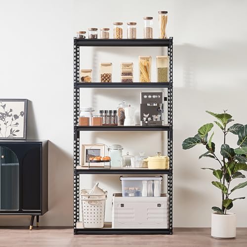 VEVOR Storage Shelves, 2000 lbs, 5 Tier Garage Storage Shelving, 16" D x 36" W x 71.4" H Adjustable Metal Shelves for Garage Shelves Utility Rack Shelf, Ideal for Kitchen, Warehouse, Basement, Black