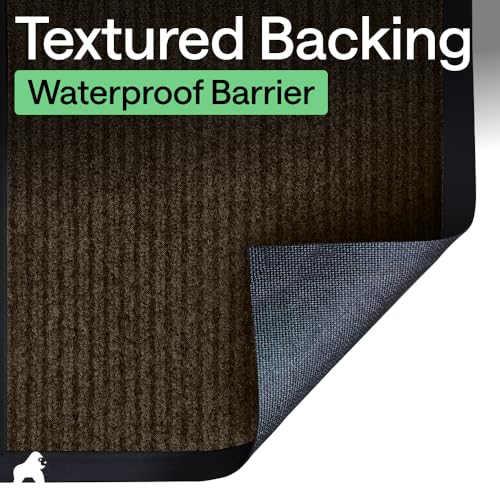 GORILLA GRIP Waterproof Traffic Guard Door Mat, Heavy Duty Entryway Mats, Strong Backing Commercial Utility Rugs for Office Hallway, Garage Floor and Home, Low Profile Carpet Runner, 29x17, Brown