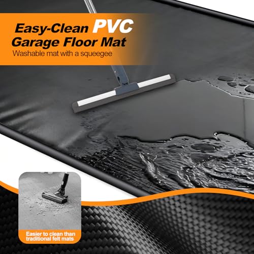 UEAKPIC Garage Floor Mat 7'9" x 18', Heavy Duty 1300D PVC Containment Mat with Floor Squeegee, Waterproof Protection from Snow, Rain and Mud for Cars, Black