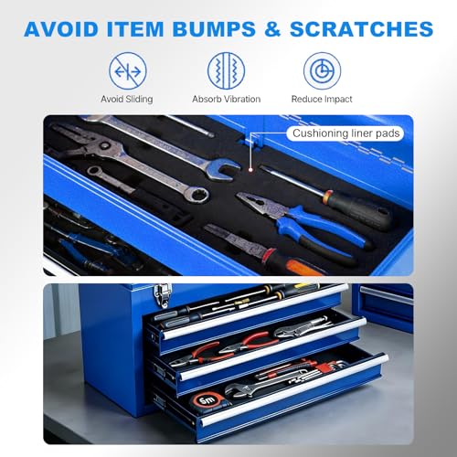 BIG RED ANTBD133-XU Torin 3 Drawer 20.5" Portable Metal Tool Box: Ball-Bearing Slides and 2 Metal Latches for Secure Closure in Garage, Home or Workbench, Blue