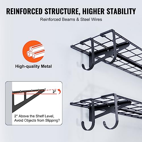 VEVOR Garage Shelving Wall Mounted, 1 x 4 ft Heavy Duty Shelves, 400 lbs Load Capacity Storage Rack Floating 2 Pack, Suitable for Shop, Shed, Storage, Black (LL1248)