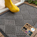 GORILLA GRIP 100% Waterproof All-Season WeatherMAX Doormat US Designed Natural Rubber, Stain Fade Resistant, Low Profile Indoor Outdoor Door Mats, Easy Clean, 29x17 Gray Diamond
