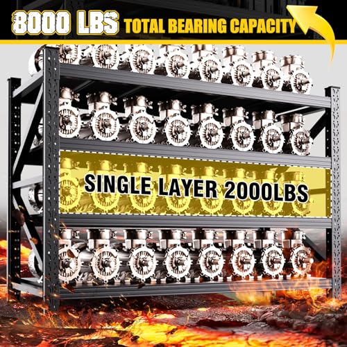 8000LBS Heavy Duty Storage Shelves, 4 Tier Adjustable Garage Shelving Unit, Heavy Duty Metal Shelving for Garage, Basement, Warehouse, Storage Room, Garage Storage Shelves, 79" W x 24" D x 74" H Black