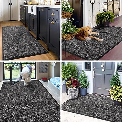 Mibao Front Door Mat, Dirt Trapper Welcome Mat for Outdoor Indoor, Non-Slip Waterproof Doormat, Durable Machine Washable Low Profile Entry Rug for Back Door Outside Patio Porch, 29.5" x 17", Grey
